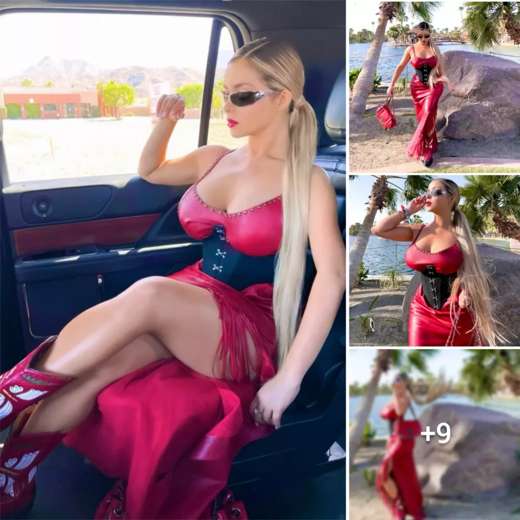 “Demi Rose Steals the Show at Coachella in a Ravishing Red Dress with a Bold Plunge Neckline”